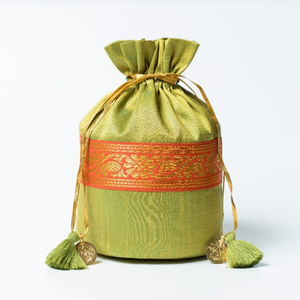 Pure Silk Traditional Indian Drawstring Potli Bag / Purse / Wristlet